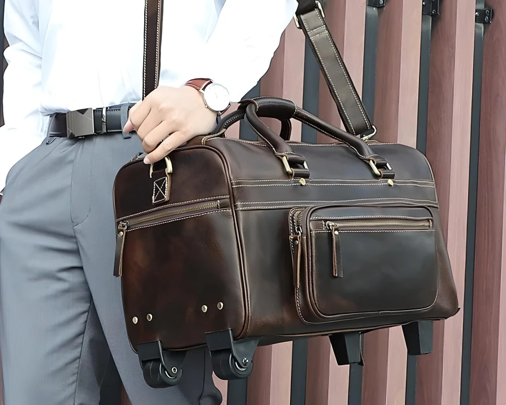 leather carry on duffle bag
